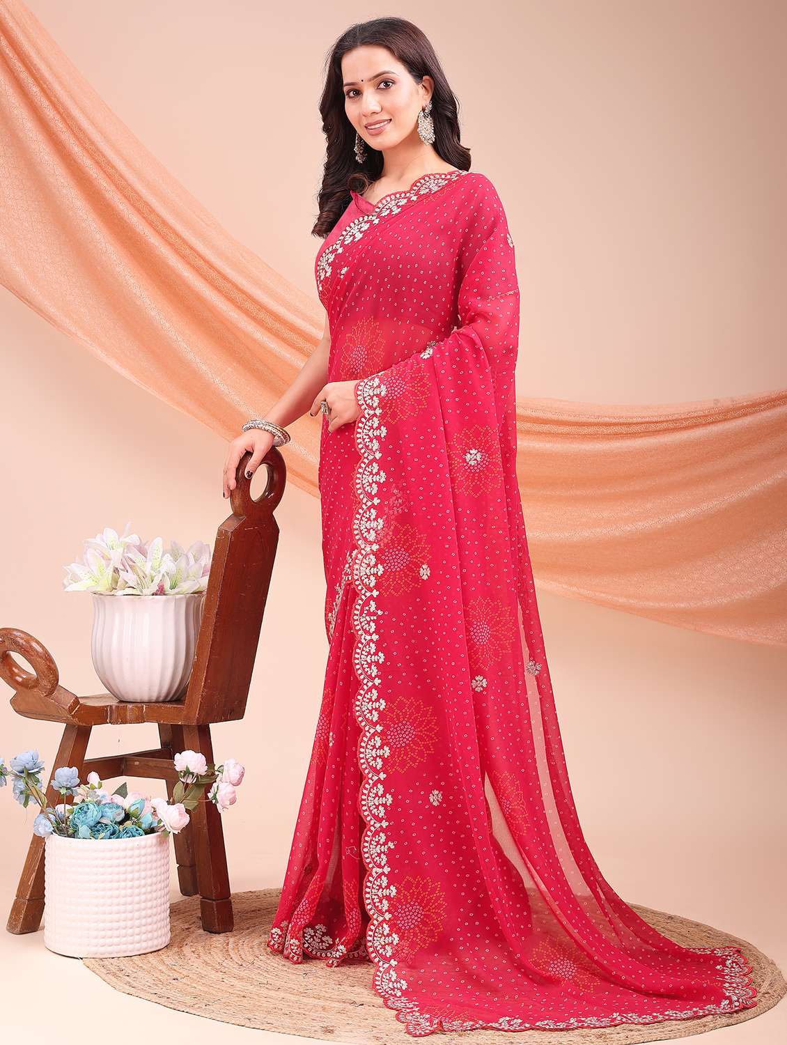 Women Bandhani Printed Saree With Blouse - 22606870 -  Standard Image - 2