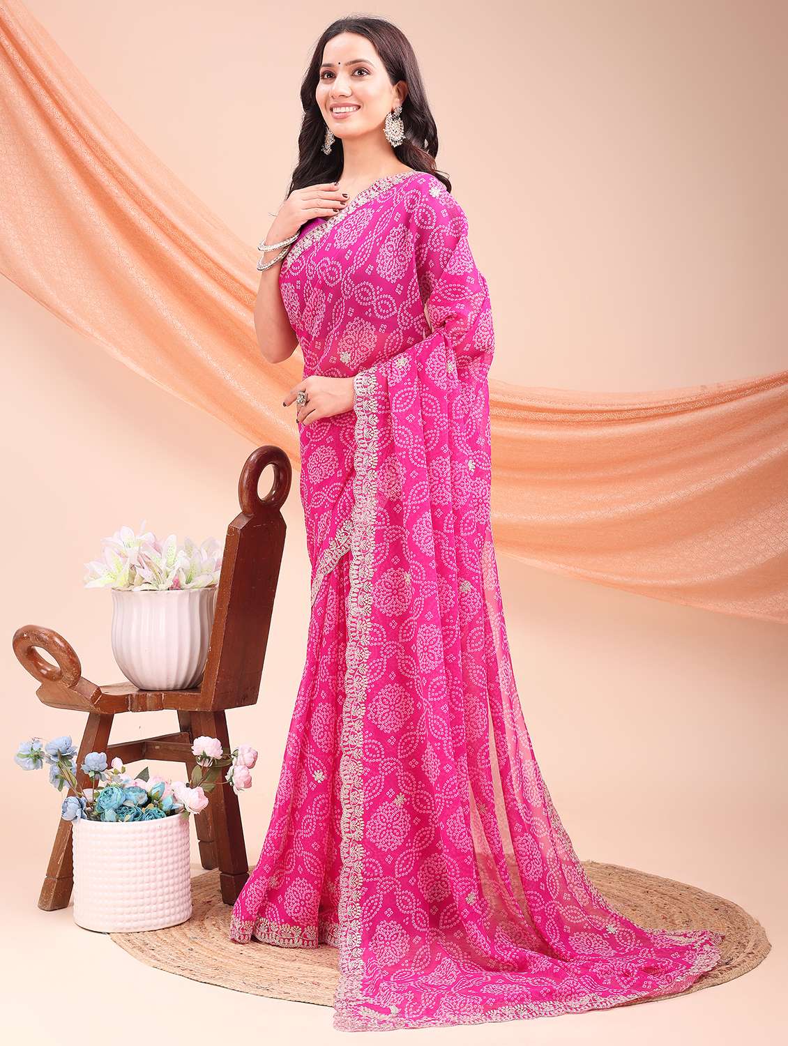 Women Bandhani Printed Saree With Blouse - 22606871 -  Standard Image - 2