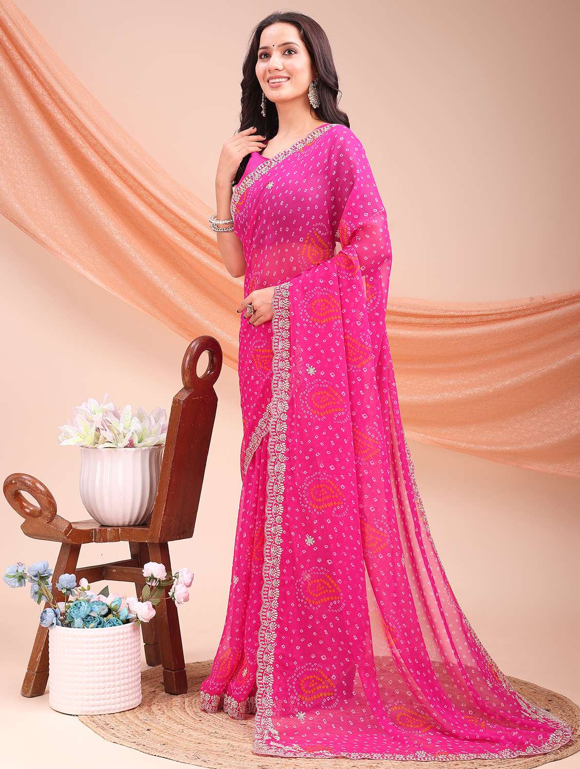 Women Bandhani Printed Saree With Blouse - 22606873 -  Standard Image - 2