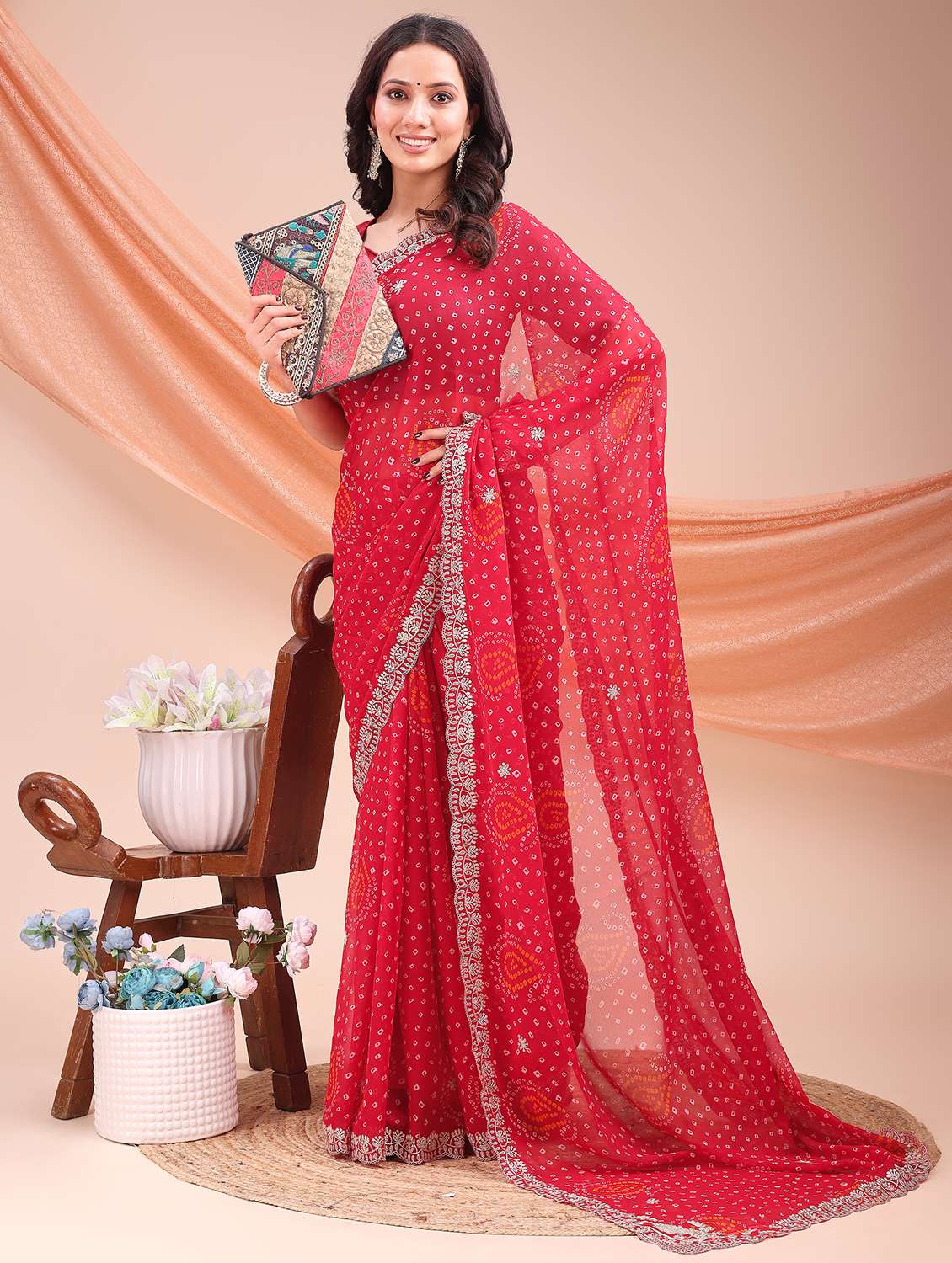 Women Bandhani Printed Saree With Blouse - 22606874 -  Standard Image - 2