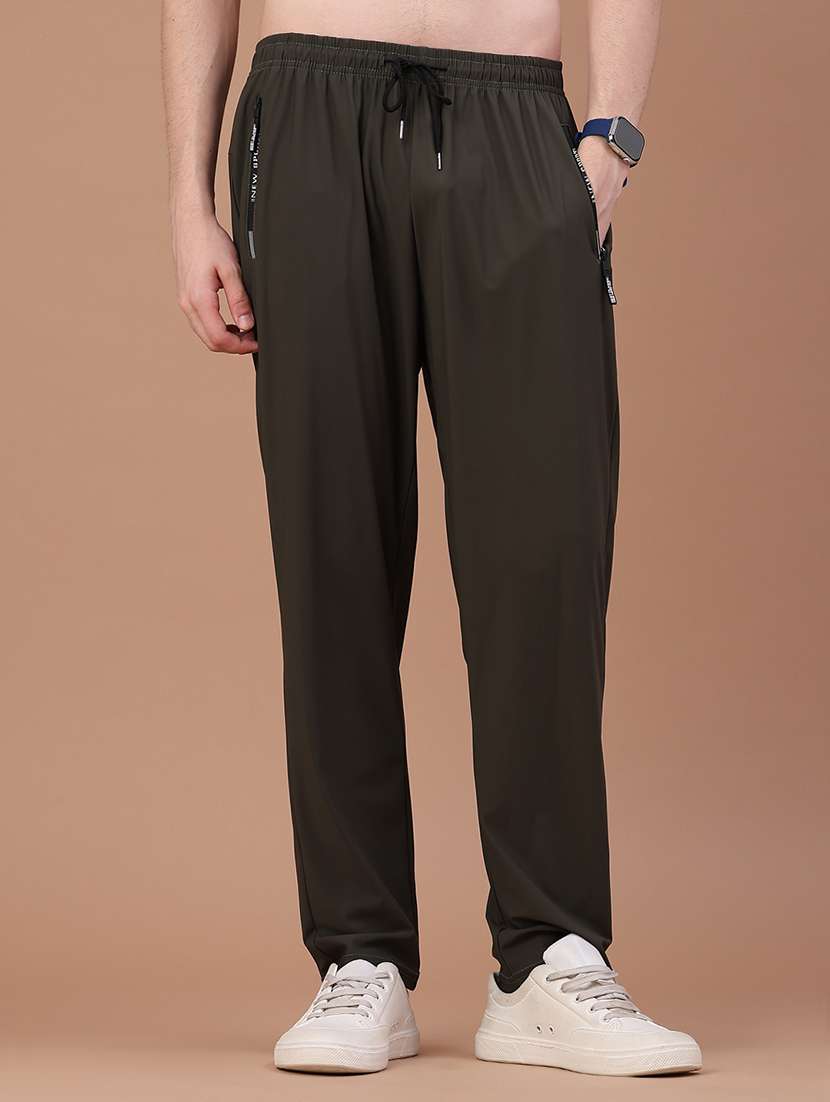 men solid mid rise full length track pant