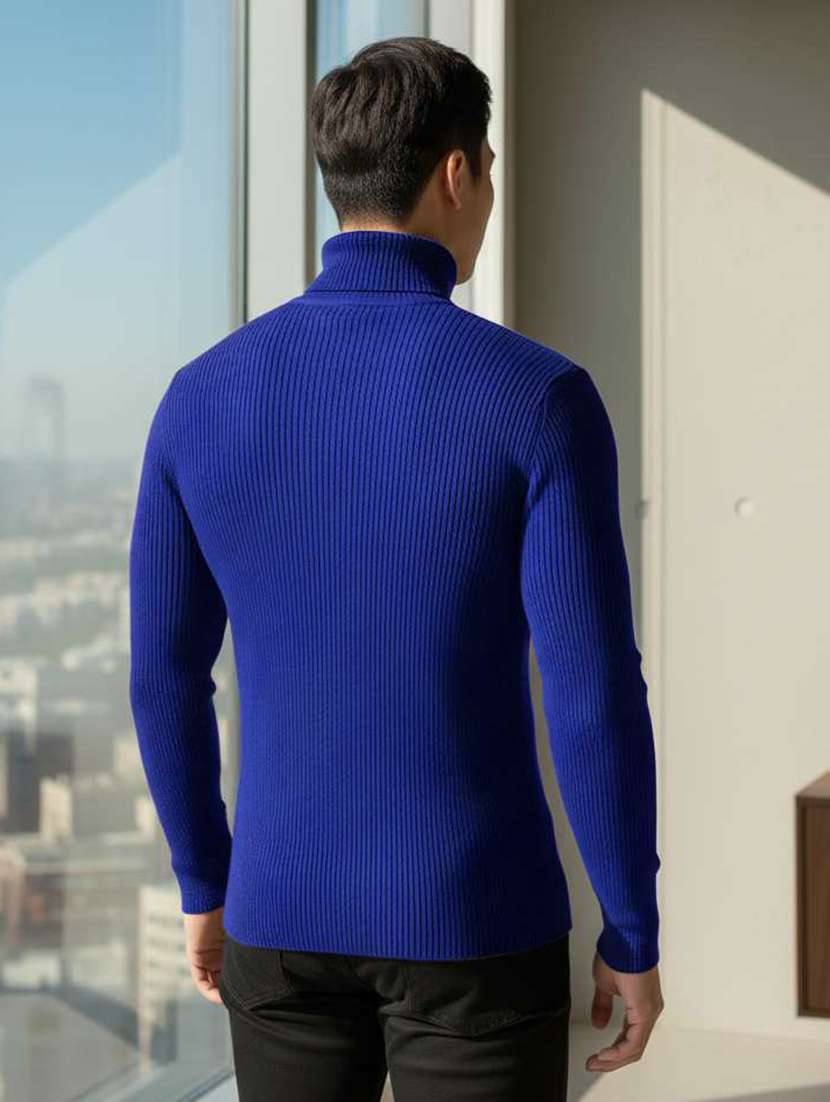 men self design turtle neck slim fit pullover - 22608439 -  Standard Image - 2