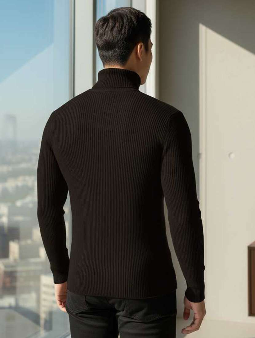 men self design turtle neck slim fit pullover - 22608449 -  Standard Image - 2