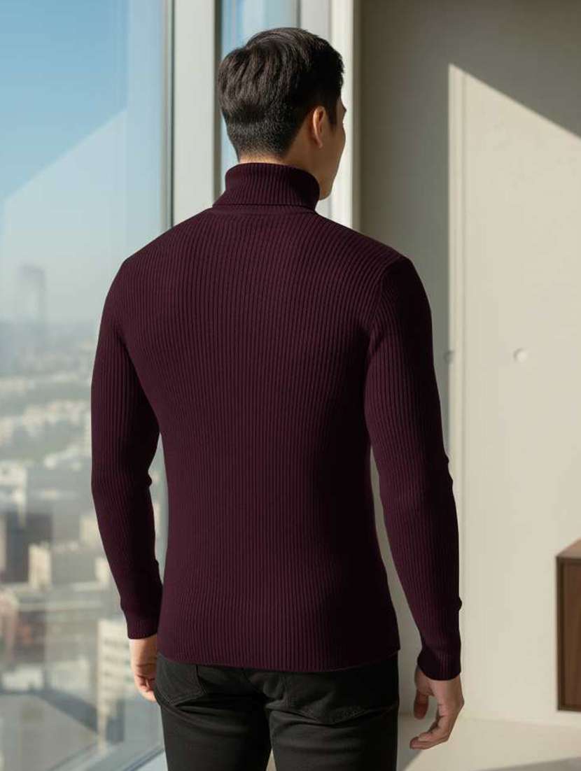 men self design turtle neck slim fit pullover - 22608450 -  Standard Image - 2