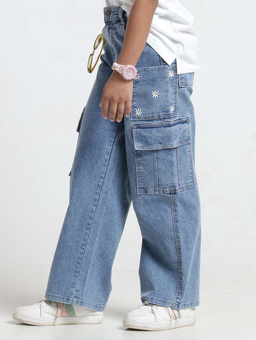 girls embroidered mid rise cargo jeans - 22608747 -  Standard Image - 2