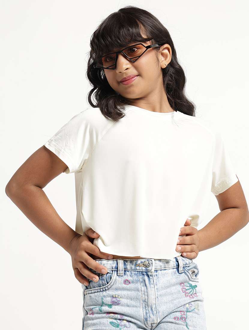 girls solid short sleeves regulatr fit top - 22608752 -  Standard Image - 2