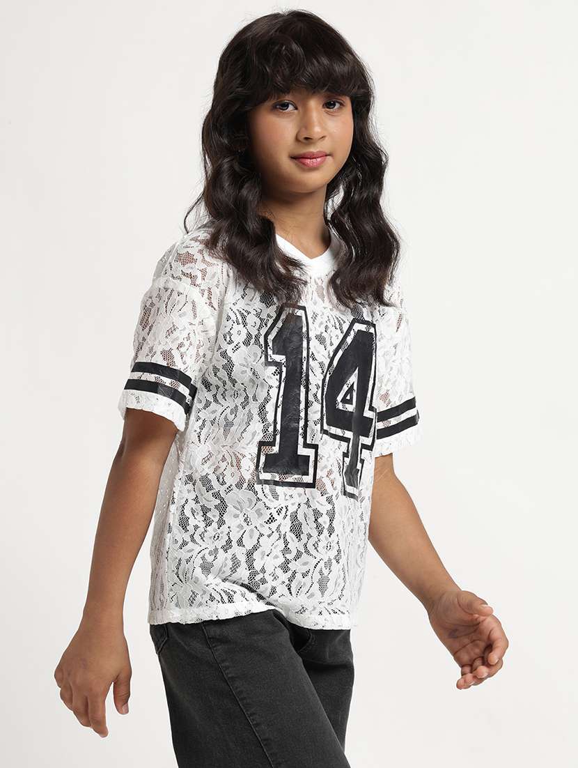 girls self design short sleeves regular fit top - 22608754 -  Standard Image - 2