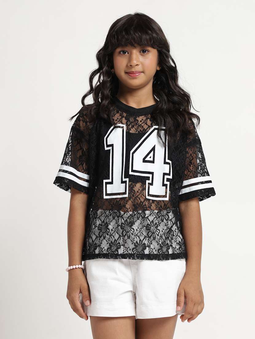 girls self design short sleeves regular fit top - 22608756 -  Standard Image - 2