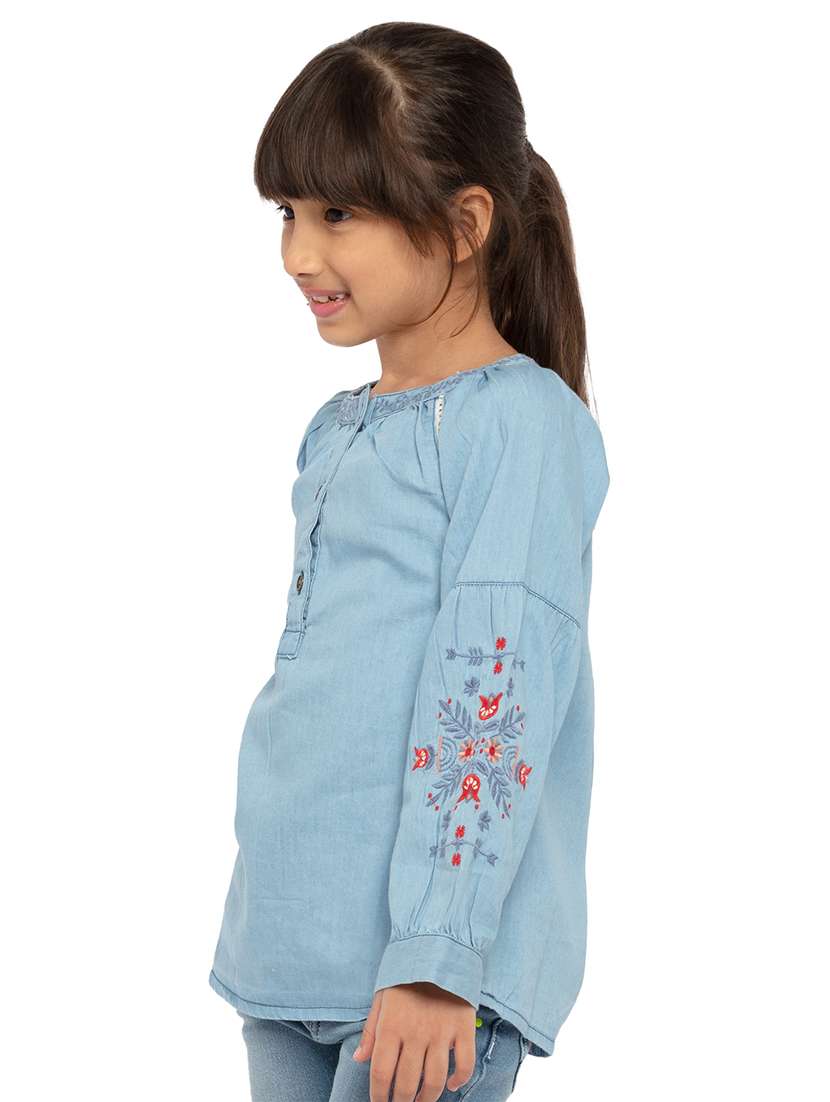 girls embroidered long sleeves regular fit top - 22608759 -  Standard Image - 2