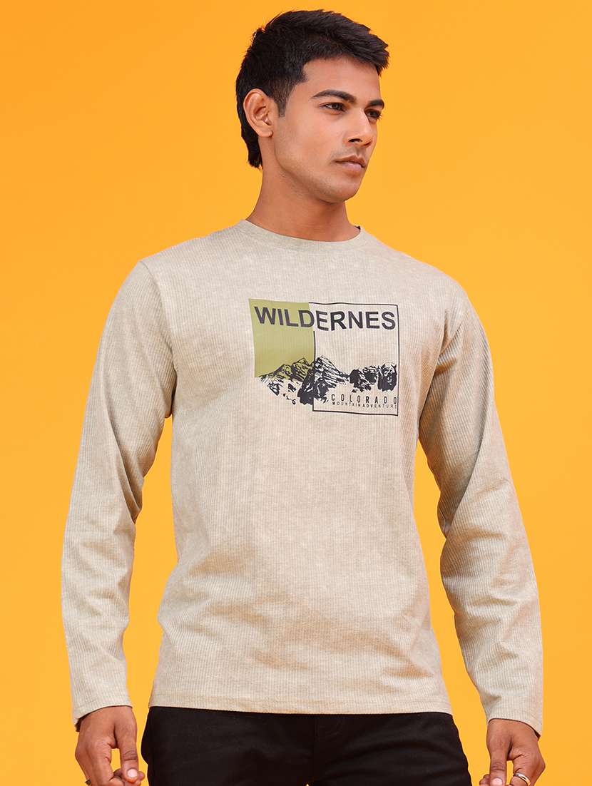 Men Printed Long Sleeve Slim Fit T-shirt - 22609038 -  Standard Image - 2