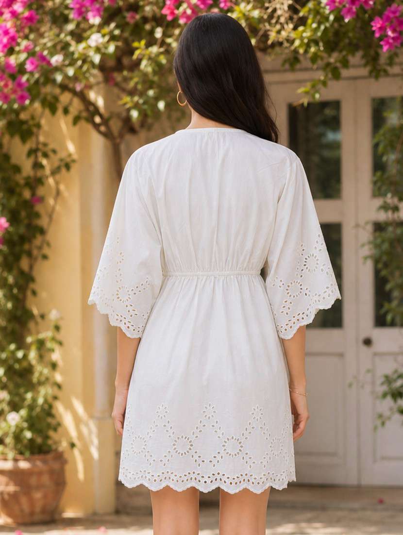 Women Self Design Three Quarter Sleeves A-line Dress - 22609456 -  Standard Image - 2