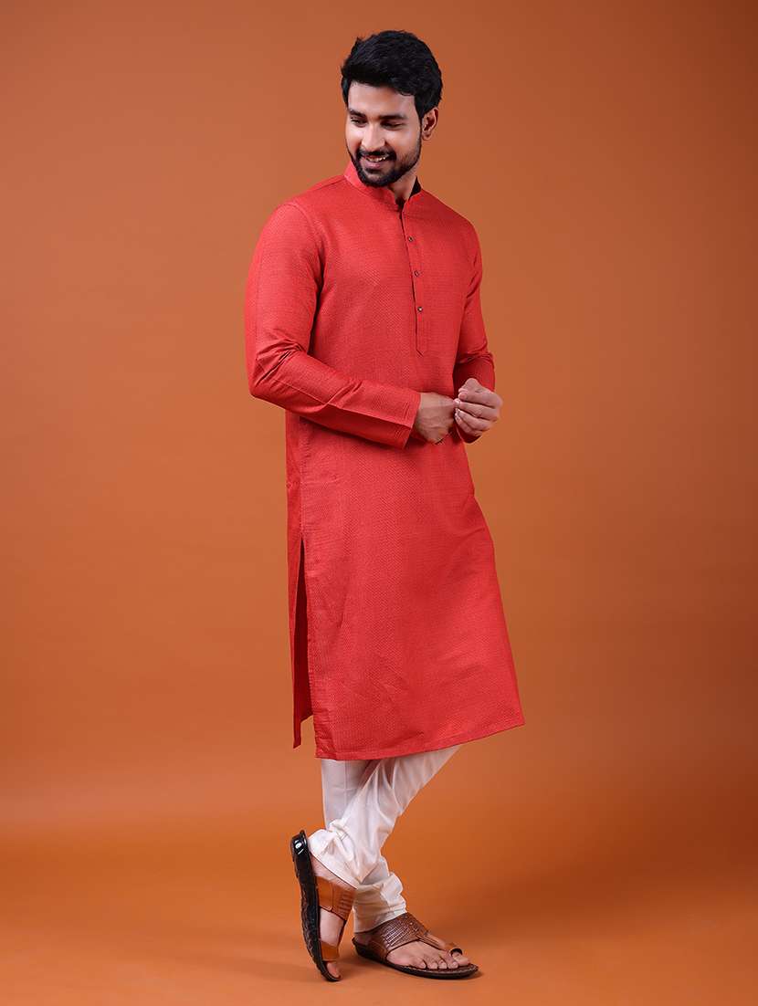 men self design mandarin neck long kurta - 22609491 -  Standard Image - 2