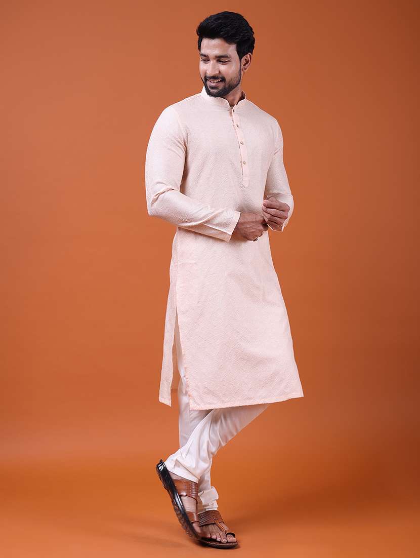 men self design mandarin neck long kurta - 22609492 -  Standard Image - 2