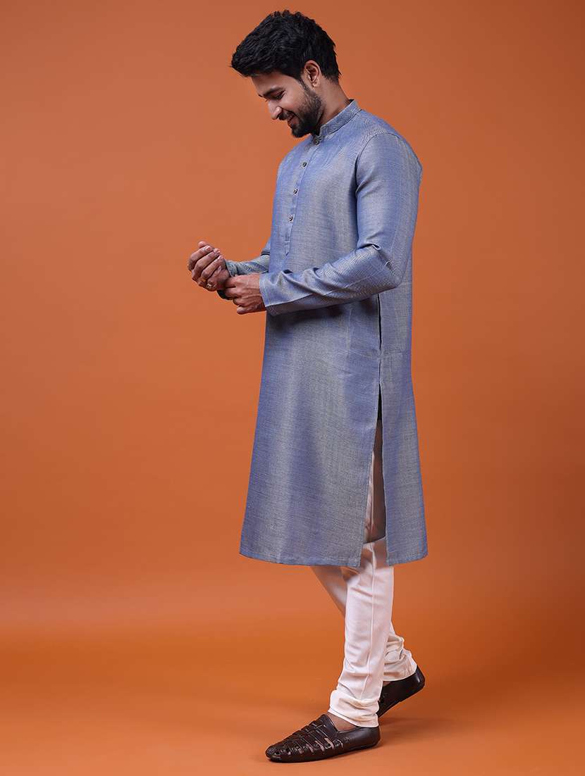 men self design mandarin neck long kurta - 22609496 -  Standard Image - 2