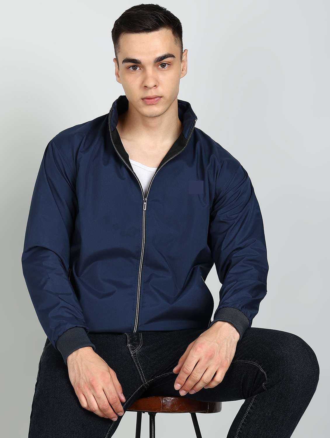 men solid long sleeves bomber jacket
