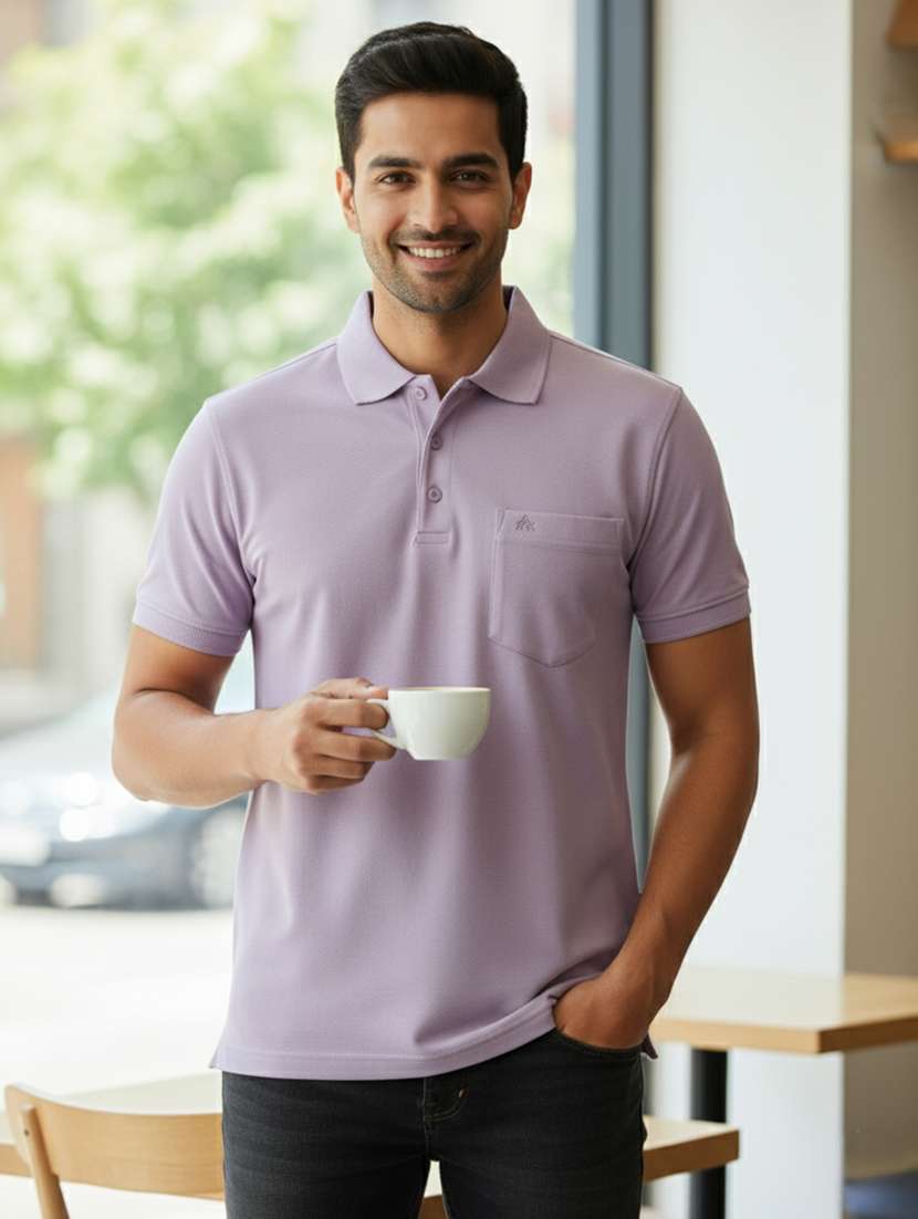 men solid short sleeves polo t-shirt - 22610076 -  Standard Image - 2