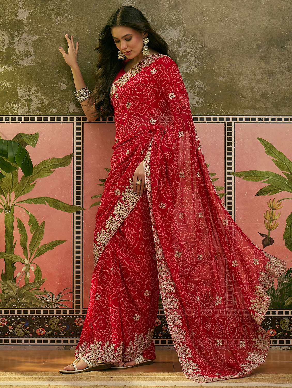 women bandhani printed saree with blouse - 22610110 -  Standard Image - 2