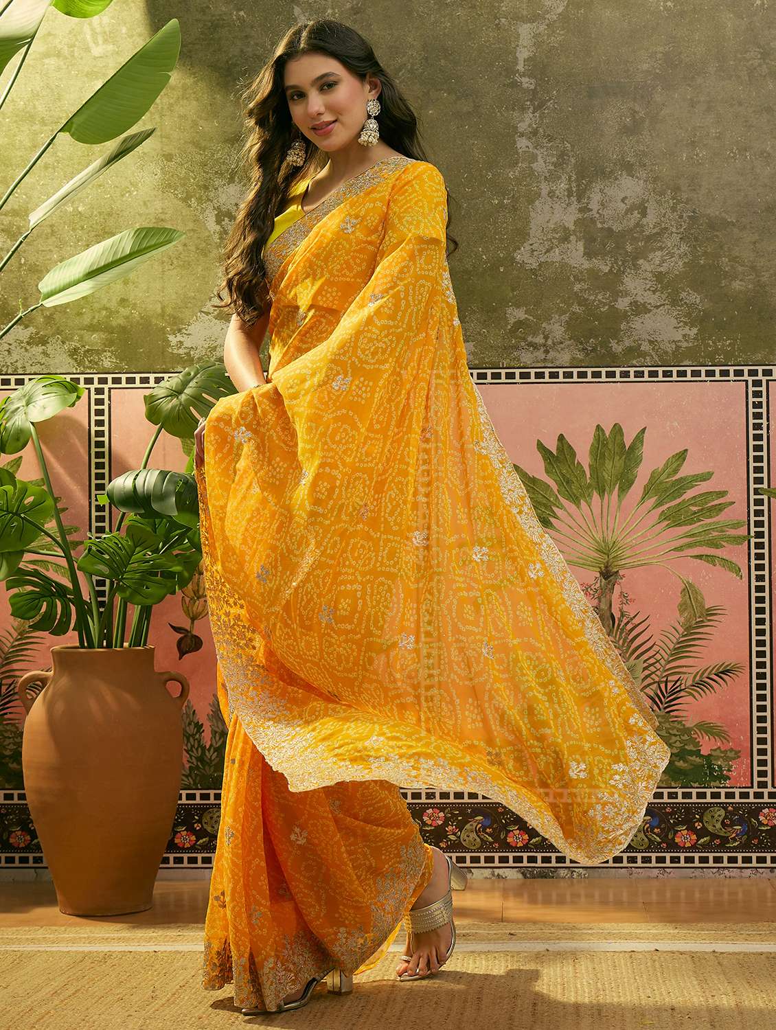 women bandhani printed saree with blouse - 22610113 -  Standard Image - 2