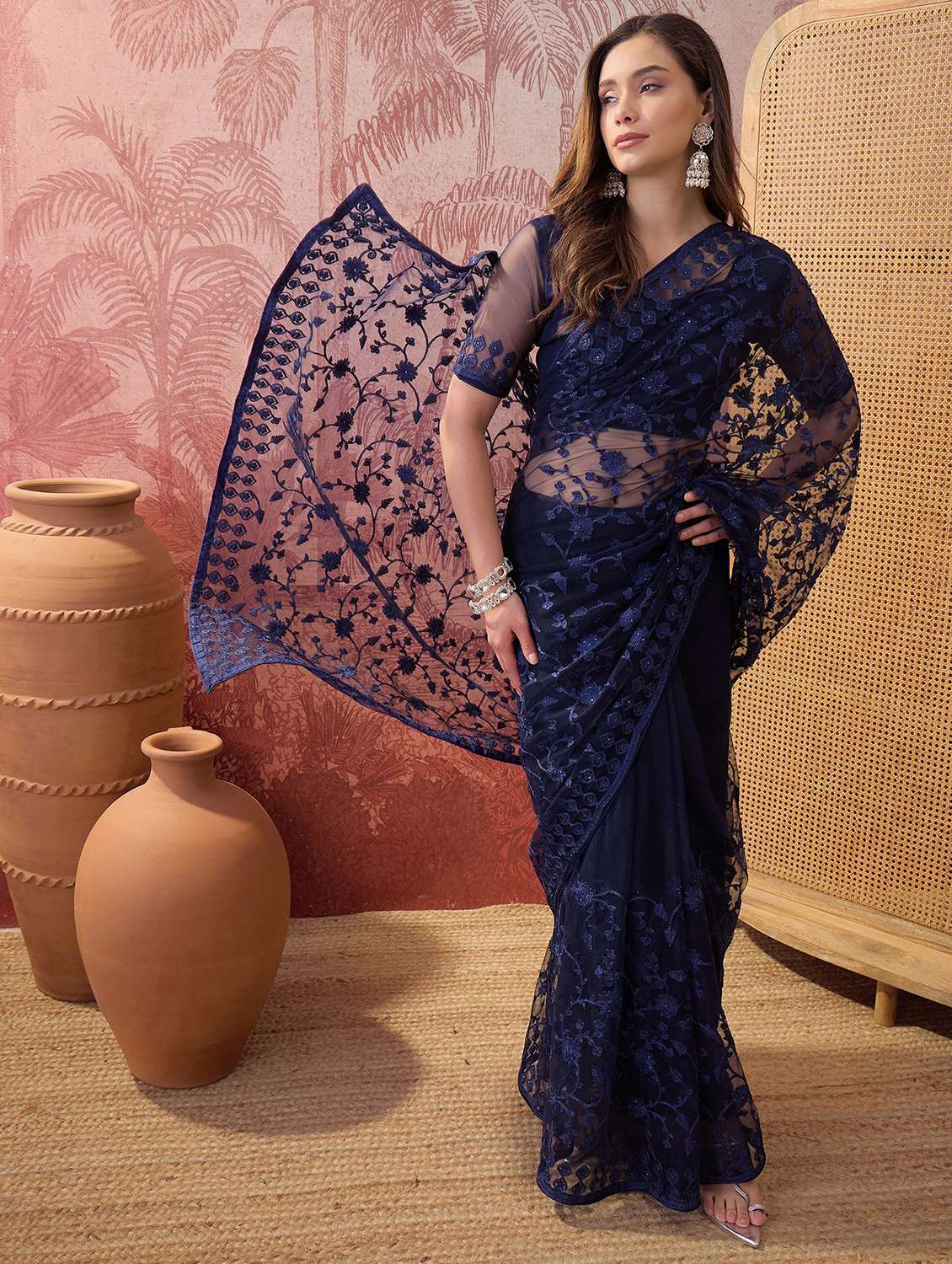 women solid with work embroidered saree with blouse - 22610141 -  Standard Image - 2