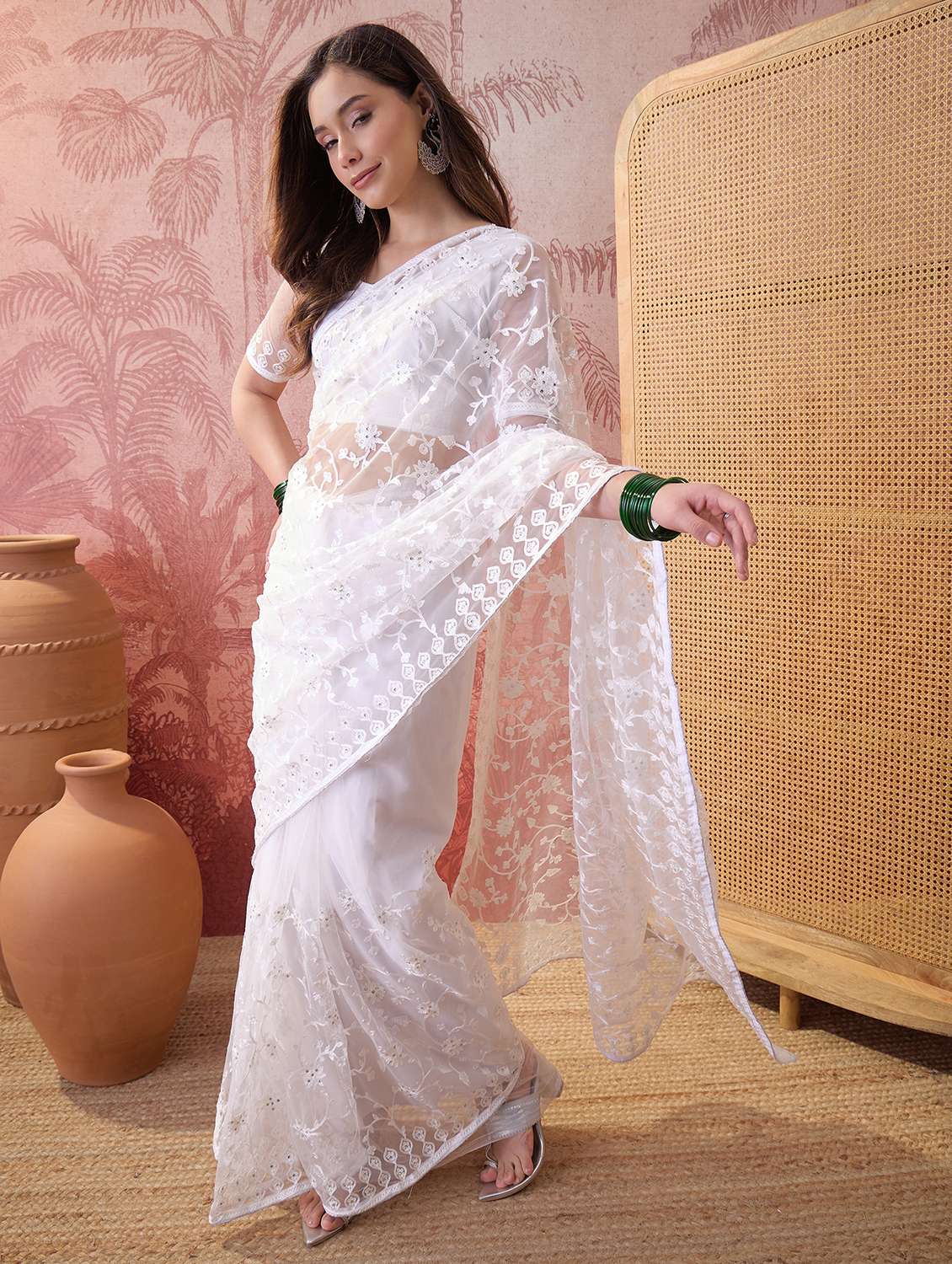 women solid with work embroidered saree with blouse - 22610142 -  Standard Image - 2