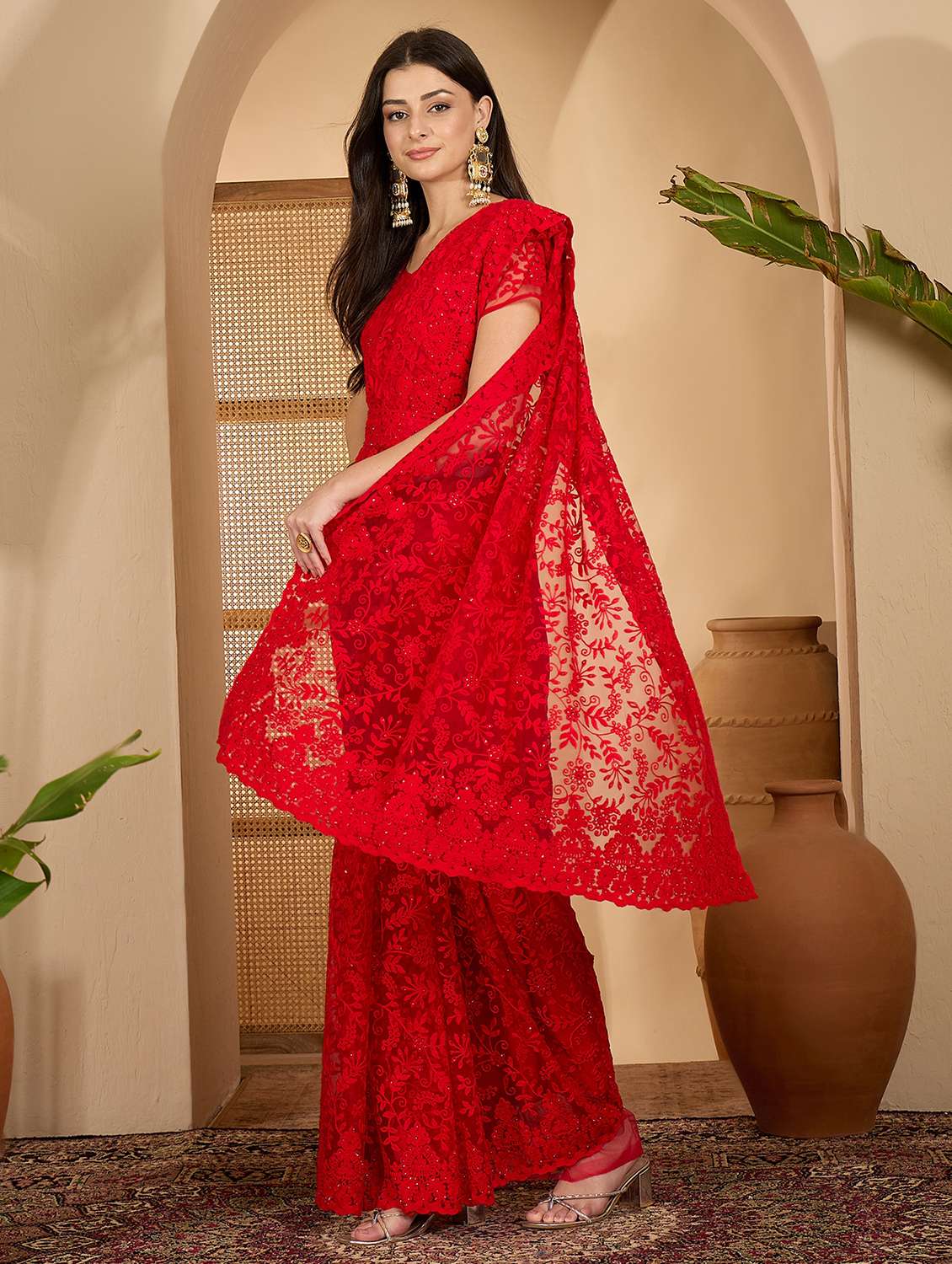 women solid with work embroidered saree with blouse - 22610153 -  Standard Image - 2