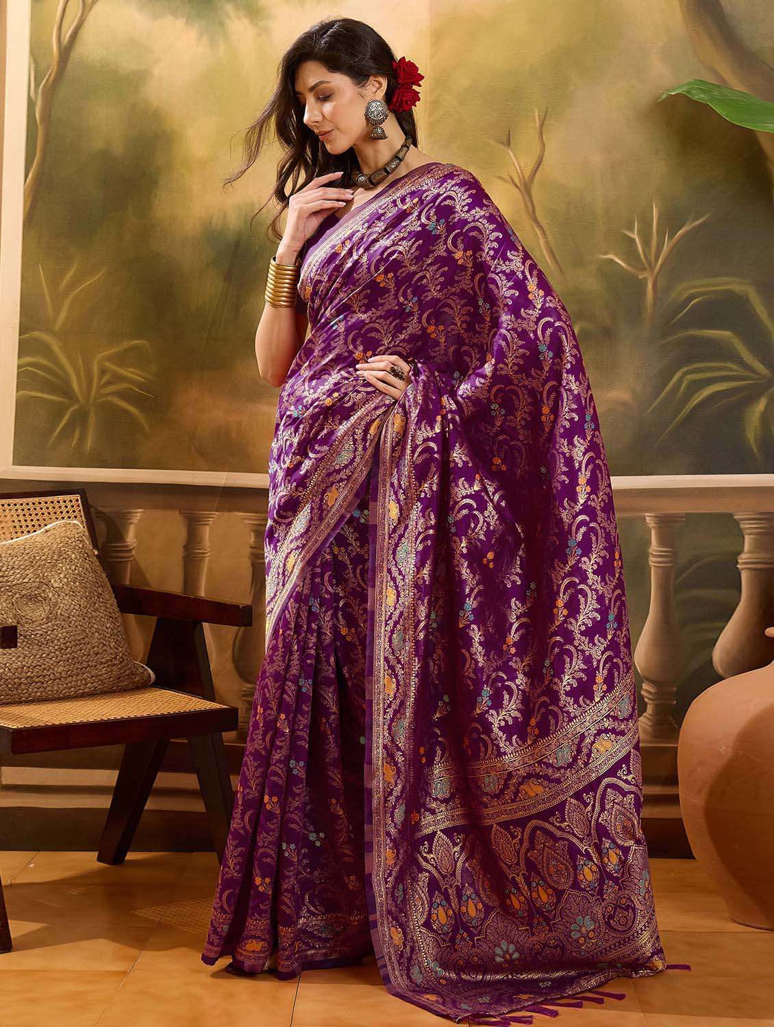 Women Self Design Banarasi Saree With Blouse - 22610163 -  Standard Image - 2