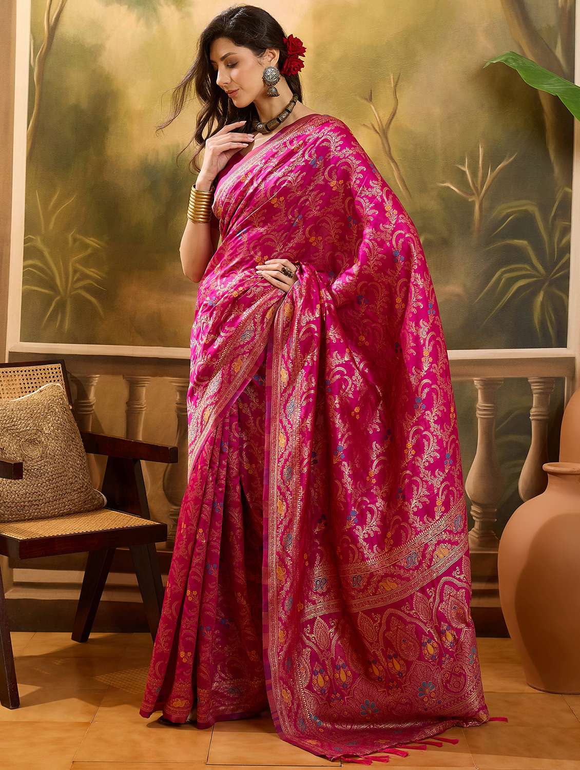 Women Self Design Banarasi Saree With Blouse - 22610166 -  Standard Image - 2