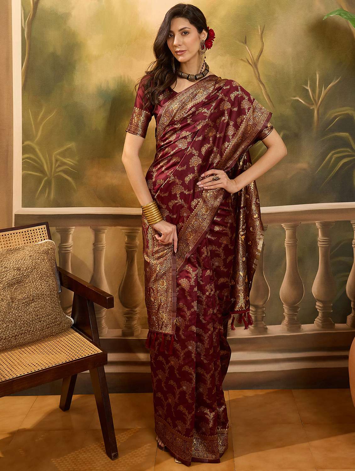 Women Self Design Banarasi Saree With Blouse - 22610172 -  Standard Image - 2