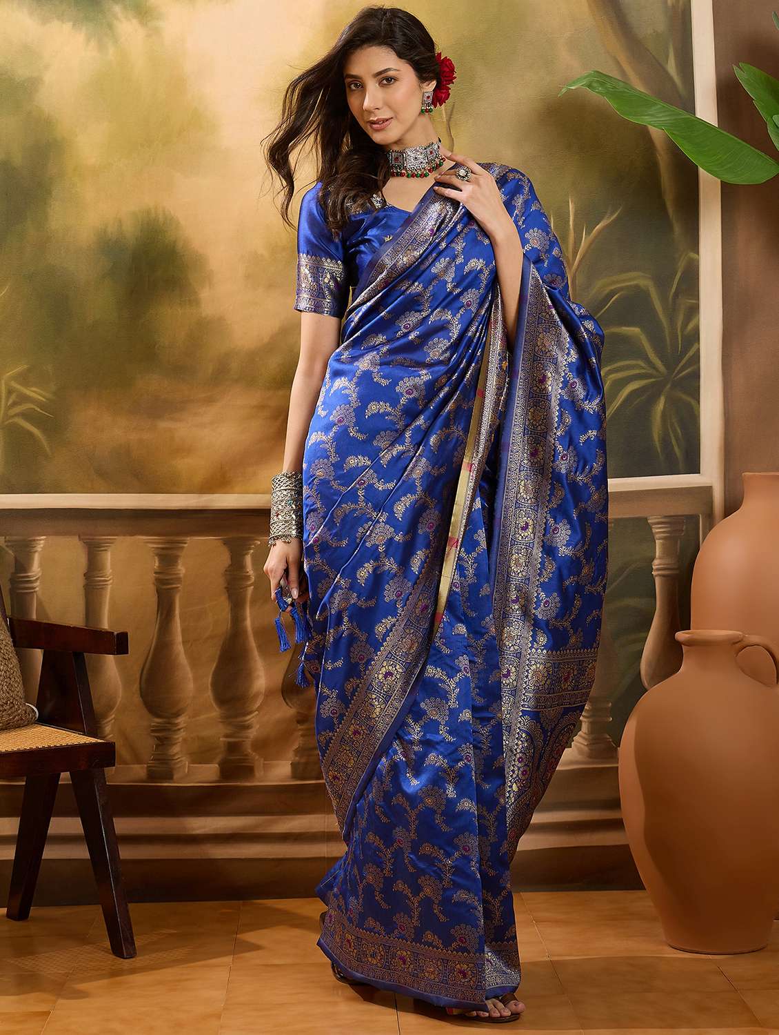 Women Self Design Banarasi Saree With Blouse - 22610174 -  Standard Image - 2