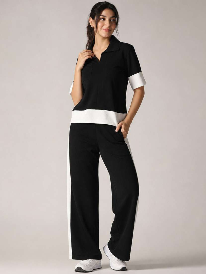 women colourblocked short sleeves top and trouser co-ord set  - 22610217 -  Standard Image - 2