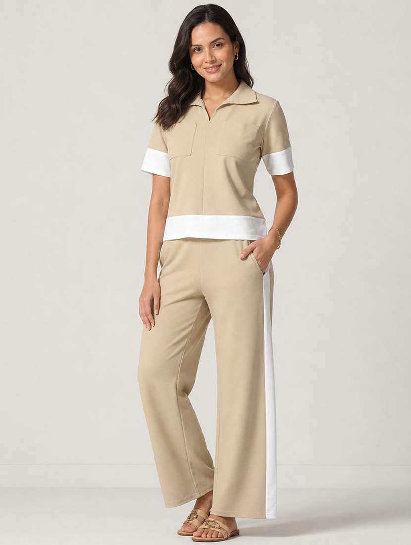 women colourblocked short sleeves top and trouser co-ord set  - 22610218 -  Standard Image - 2