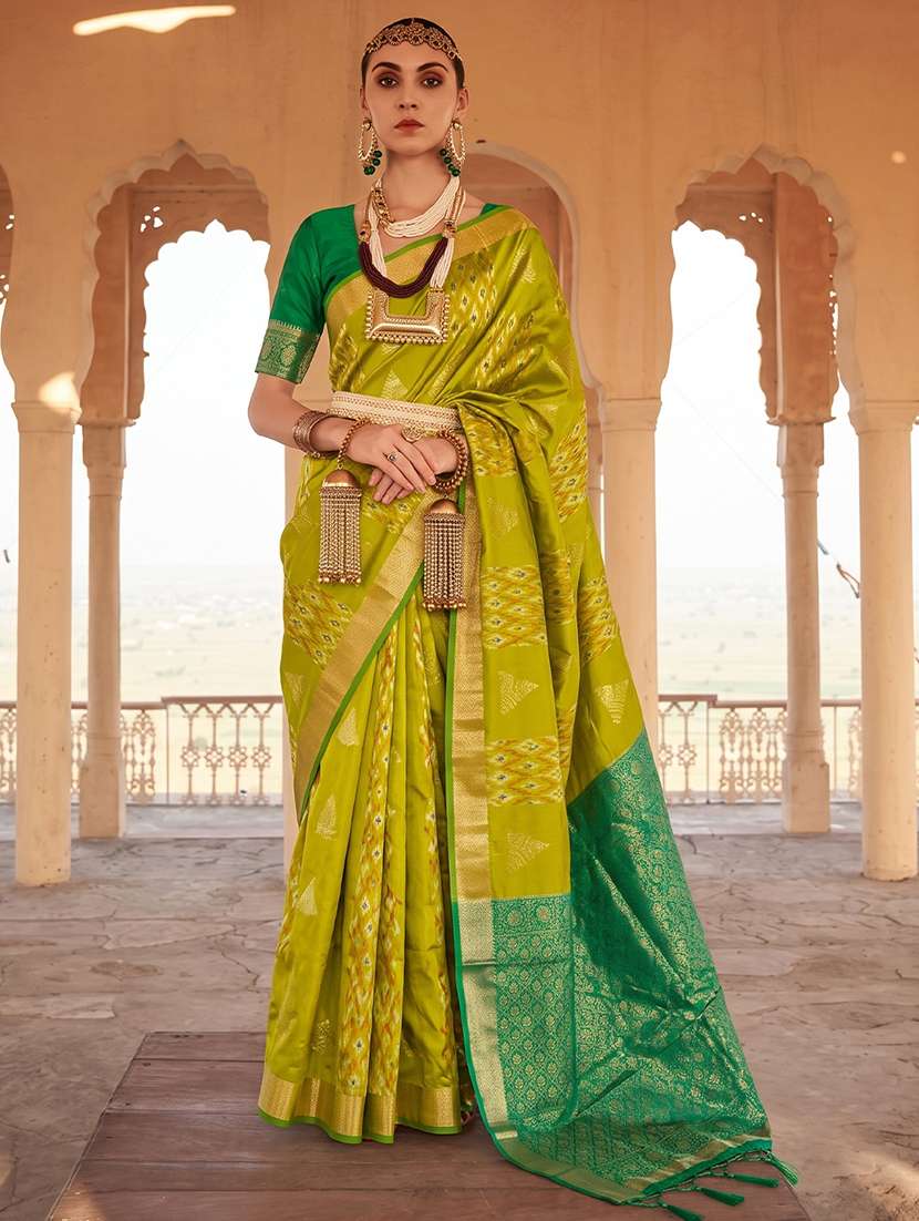 lime silk banarasi saree with blouse