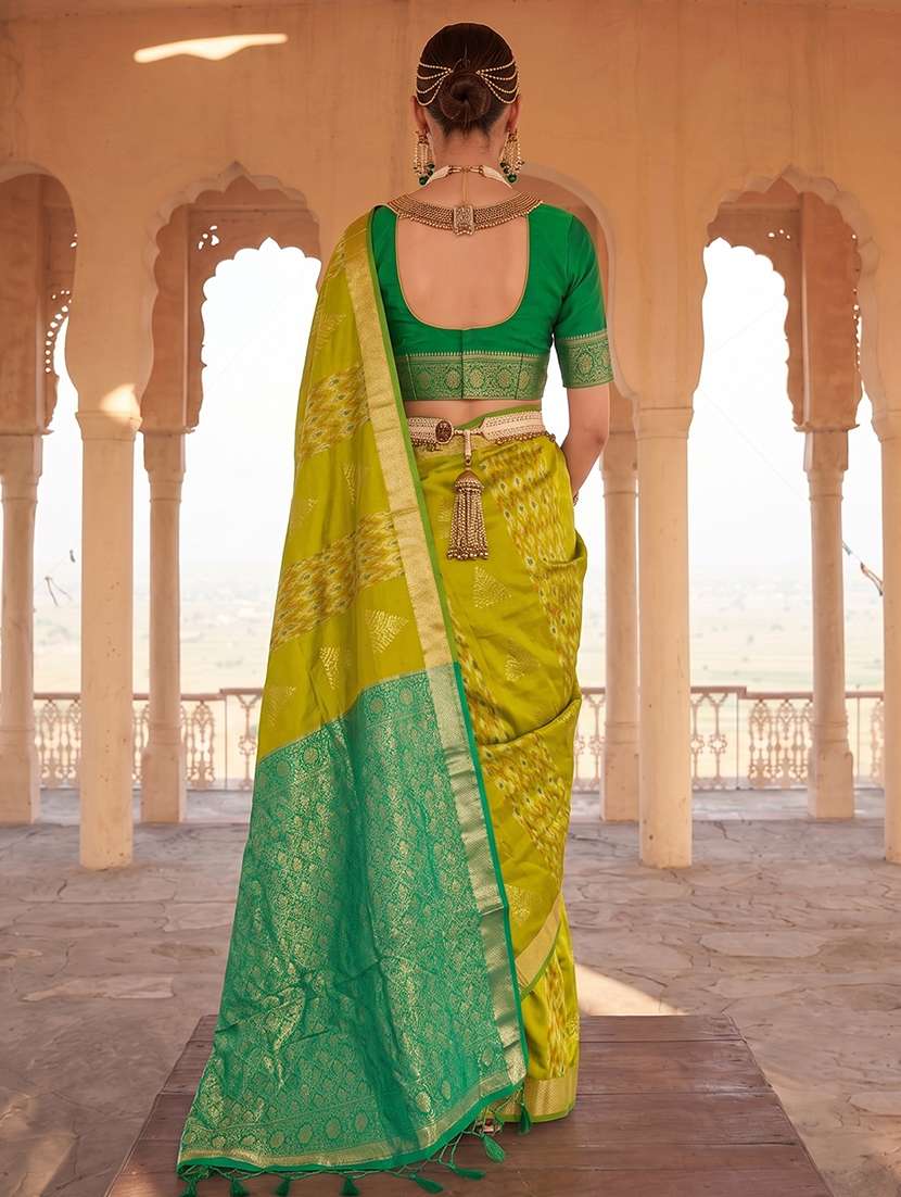lime silk banarasi saree with blouse - 22610293 -  Standard Image - 2