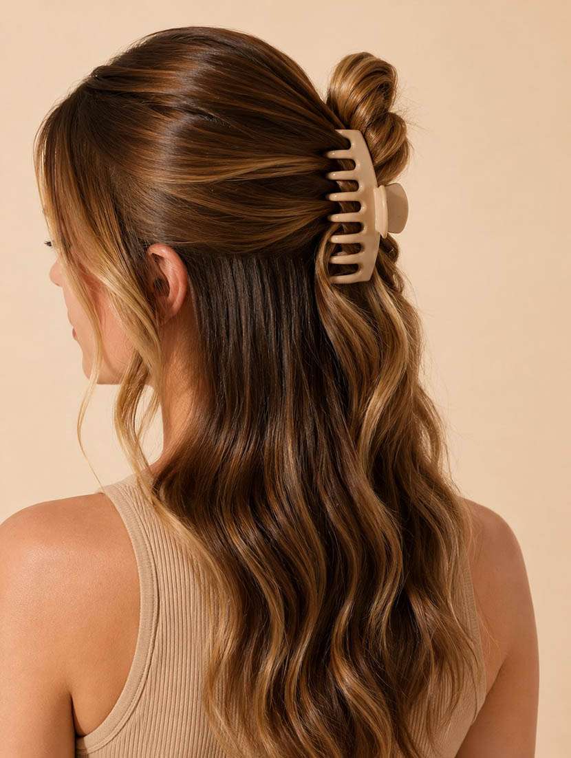 premium beige silicone non-breakable hair claw clip for women - 22610321 -  Standard Image - 2