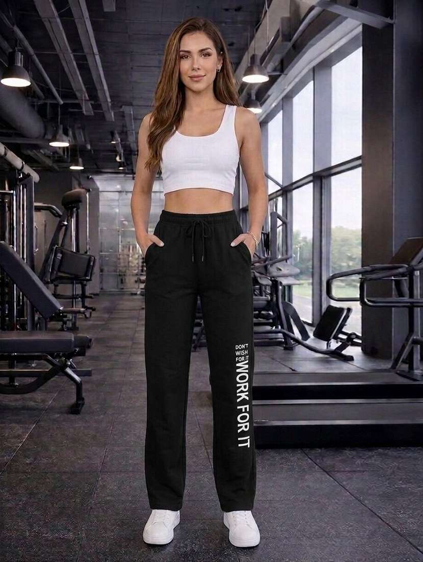 women placement printed high rise track pant