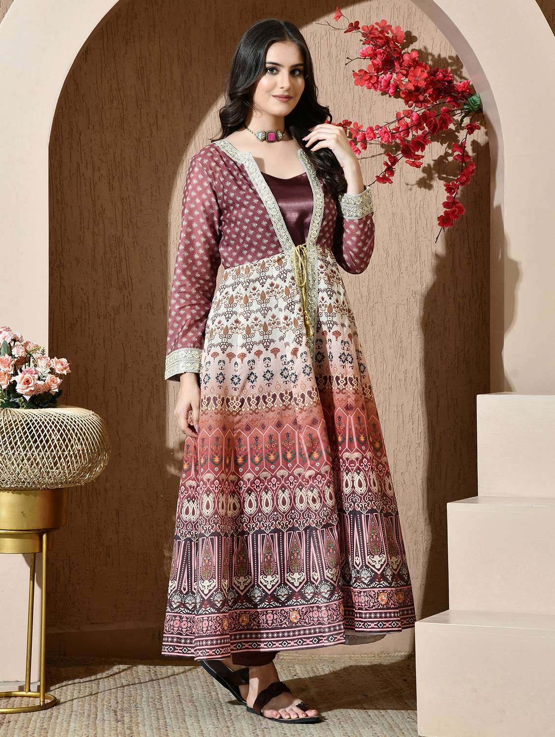 women printed long sleeves top and pant set with jacket - 22610593 -  Standard Image - 2