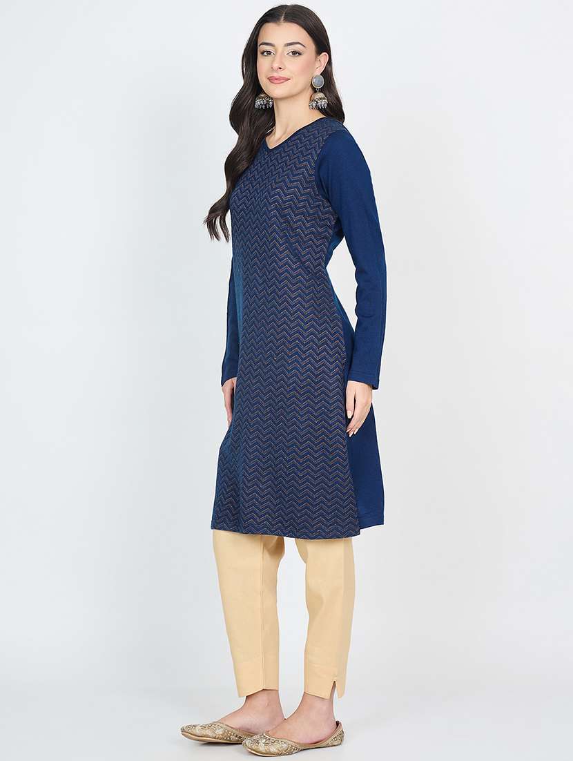 women self design long sleeves straight kurta - 22610682 -  Standard Image - 2