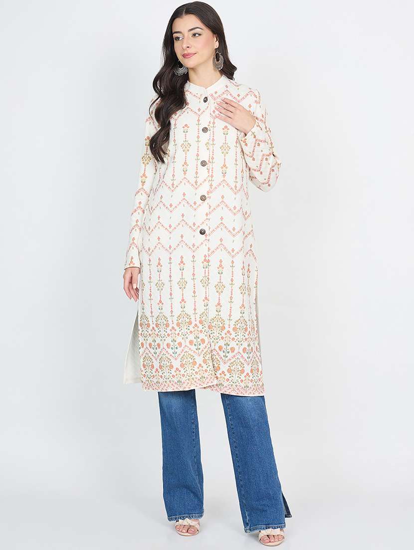 Women Printed Long Sleeves Straight Kurta - 22610683 -  Standard Image - 2