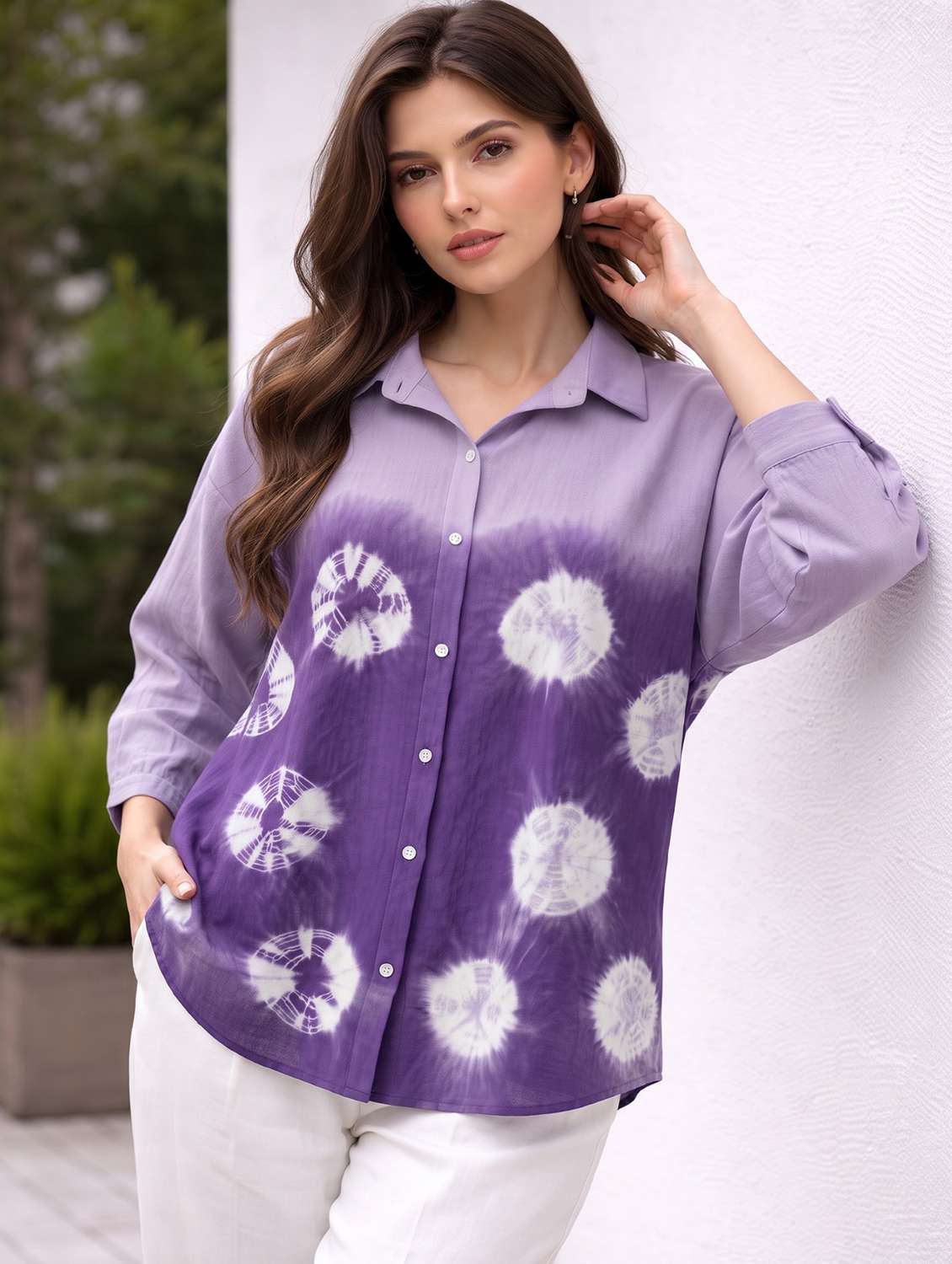 women tie and dye three quarter sleeves regular shirt