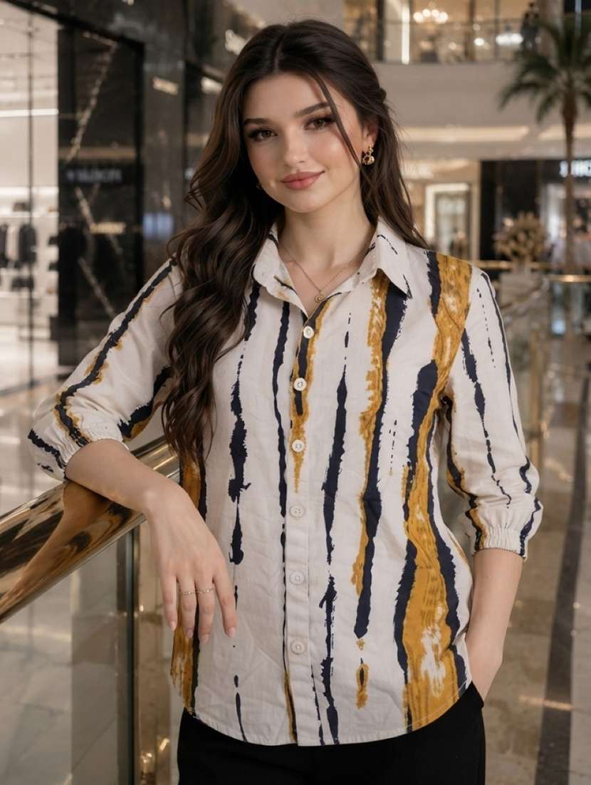 women printed three quarter sleeves regular shirt