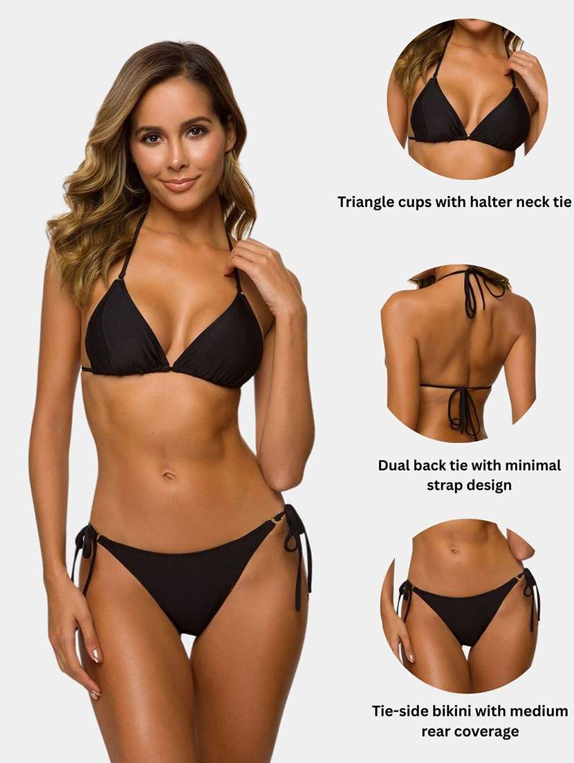 women solid halter neck bikini set - 22610831 -  Standard Image - 2
