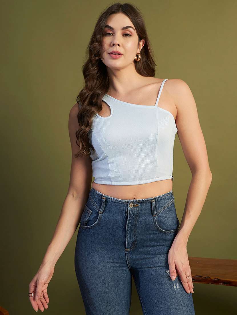 Women Self Design Sleeveless Crop Top - 22610844 -  Standard Image - 2