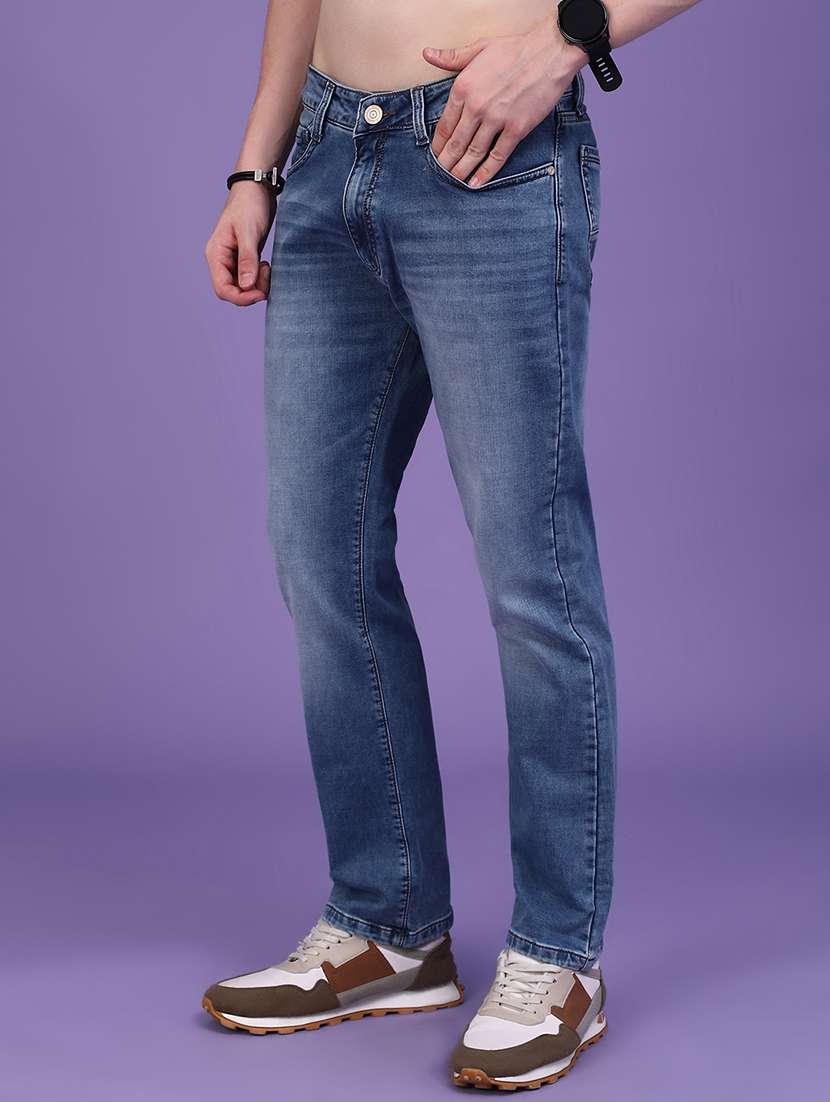 Men Washed Mid Rise Full Length Straight Jeans - 22613299 -  Standard Image - 2
