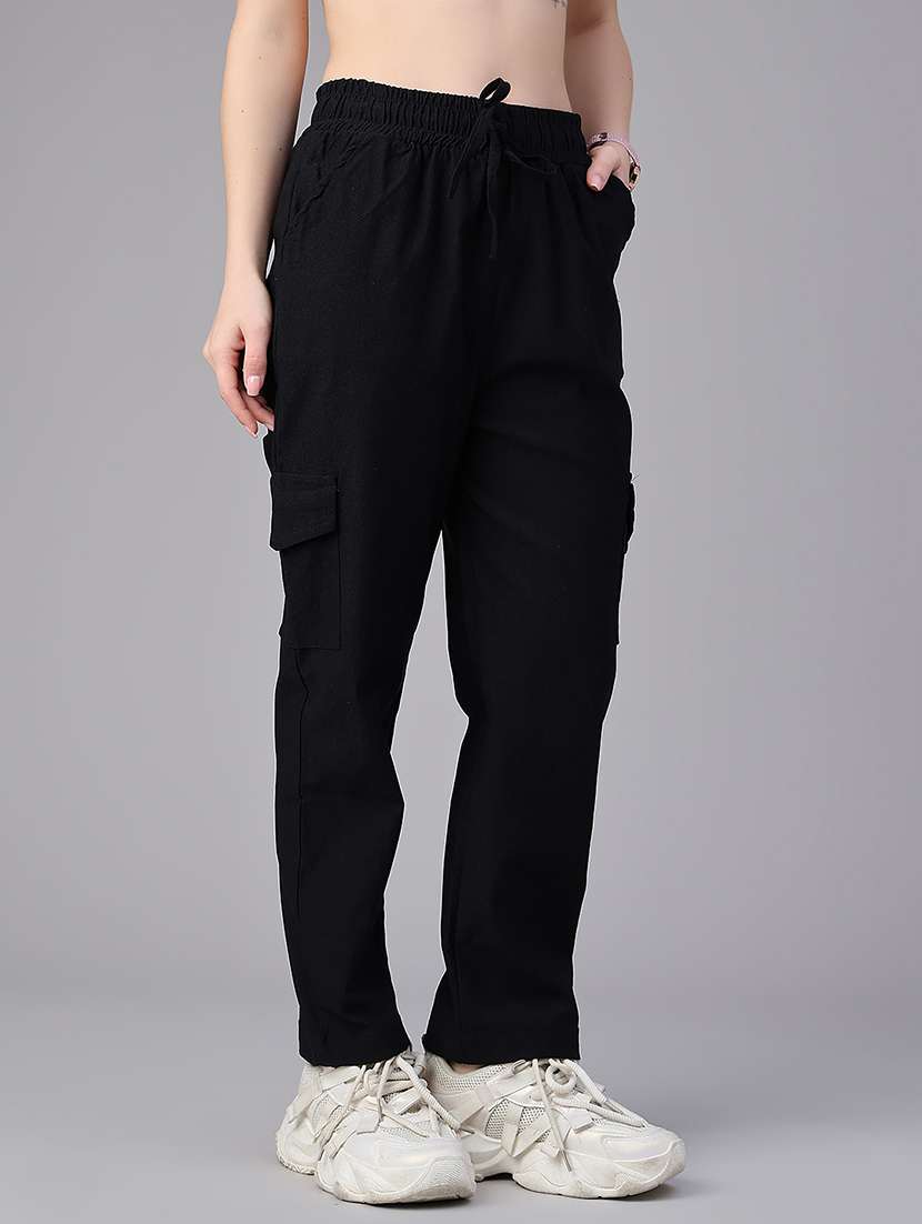 Women Solid High Rise Regular Fit Cargo - 22614246 -  Standard Image - 2