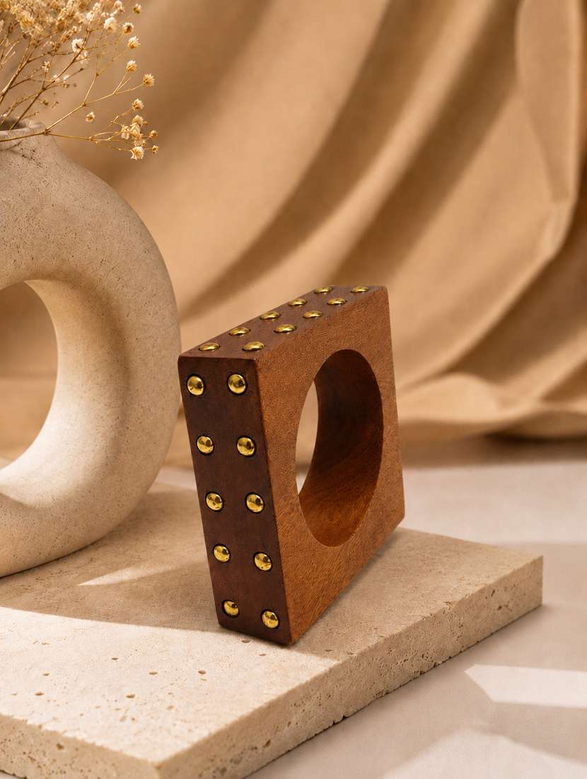 women wooden square bangle with studs - 22614918 -  Standard Image - 2