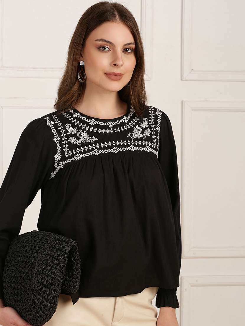women embroidered long sleeves regular top