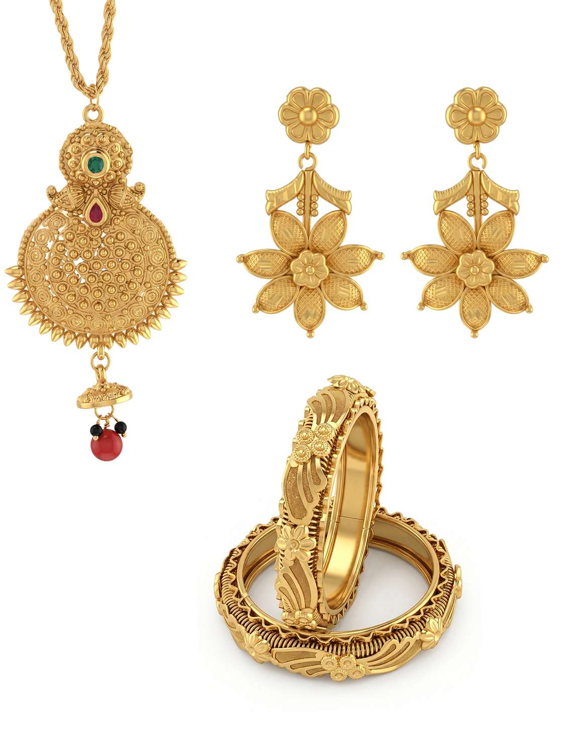 women brass gold pendant kada set