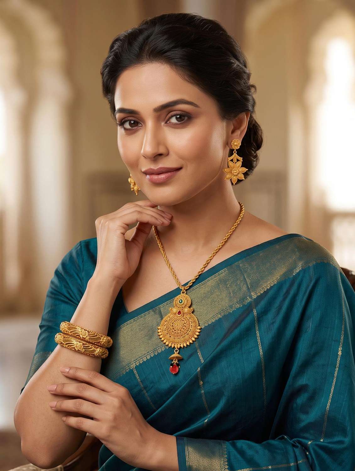 Women Brass Gold Pendant Kada Set - 22614982 -  Standard Image - 2