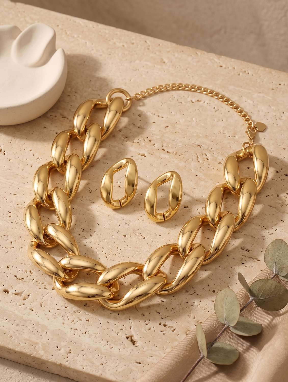 chunky gold plated brass chain necklace set