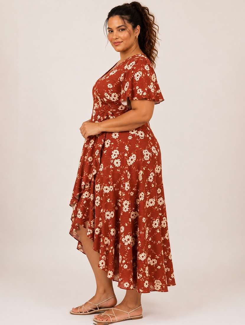 Women Printed Flared Sleeves Wrap Dress - 22615069 -  Standard Image - 2
